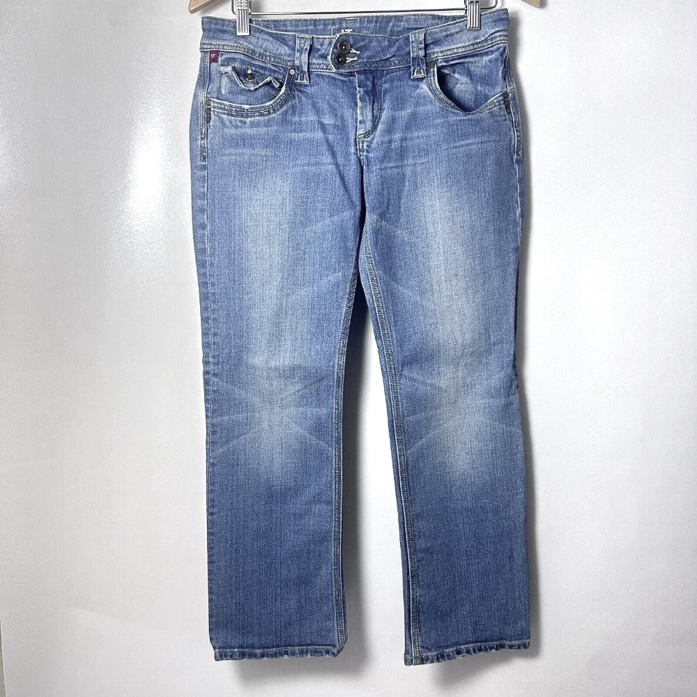 !IT Jeans Womens 28 Light Wash Flap Button Pockets Straight Leg Stretch Denim